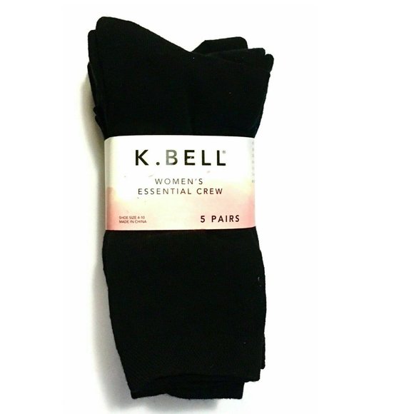 K.Bell Accessories - K.Bell Women's 5 Pair Essential Crew Sock Black